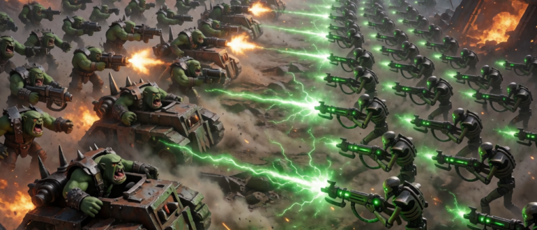 Орки атакуют строй некронов на поле боя в демонстрации Dawn of War IV