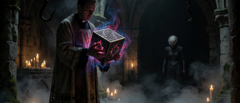 Сцена из демоверсии Clive Barker's Hellraiser: Revival с загадочной шкатулкой и силуэтом сенсобита
