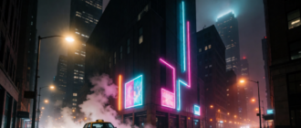 Ночной Либерти-Сити в стиле GTA: неоновые улицы и такси